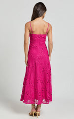 Nikka Midi Dress - Sweetheart Bustier Lace Dress in Pink