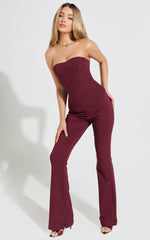 Irene Pants - Mid Rise Split Hem Bootleg Pants in Wine