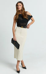 Alanna Midi Skirt - High Waisted Back Split Pencil Skirt in Neutral