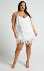 Siofra Mini Dress - Zig Zag Fringe Dress in White