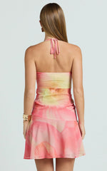 Charlie Mini Dress - Shirred Polka Dot Halter Dress in Regency Floral