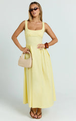 Donatella Midi Dress - Ruched Bust Fit And Flare Dress in Lemon
