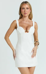 Estelle Mini Dress - Beaded Scallop Neck Dress in Off White