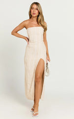 Aubrey Midi Dress - Strapless Thigh Split Dress in Cream