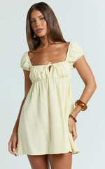 Brooks Mini Dress - Puff Sleeve Front Tie Babydoll Dress in Lemon