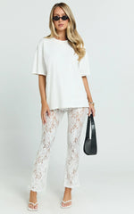 Jaclyn Pants - Mid Waist Lace Straight Leg Pants in White