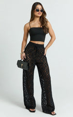 Roxy Pants - High Waist Lace Relaxed Drawstring Pants in Black