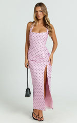 Leni Midi Dress - Halter V Neck Tucked Side Leg Split Skirt Fitted Dress in Pink