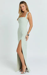 Donna Maxi Dress - Cowl Neck Column High Split Dress in Sage