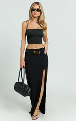Jaileen Maxi Skirt - Mid Waisted Side Split Skirt in Black