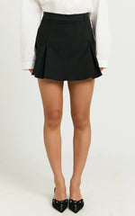 Brandi Skort - Mid Waisted Twill Mini Pleated Skort in Black