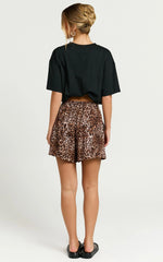 Lopez Linen Blend Shorts - High Waisted Shorts in Tonal Leopard Print