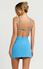 Teagan Mini Dress - Cut Out Low Back Bodycon Dress in Blue
