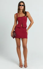 Mikey Mini Skirt - Mid Waisted Tailored A Line Skirt in Red