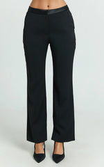 Gilmore Pants - Low Rise Satin Contrast Tailored Pants in Black