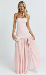 Jocelyn Maxi Dress - Strapless Ruched Fit And Flare Dress in Pink