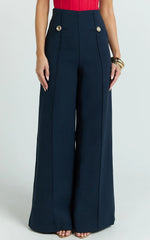 Clara Pants - High Waisted Wide Leg Pants in Navy